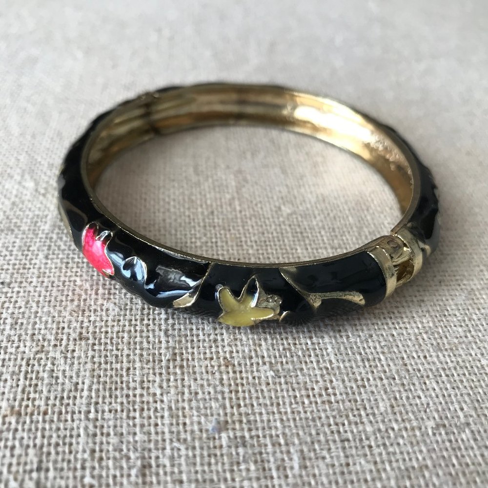 🌼 🌻 🌸 Cloisonne Bangle Bracelet – Black, Red, Yellow & Gold